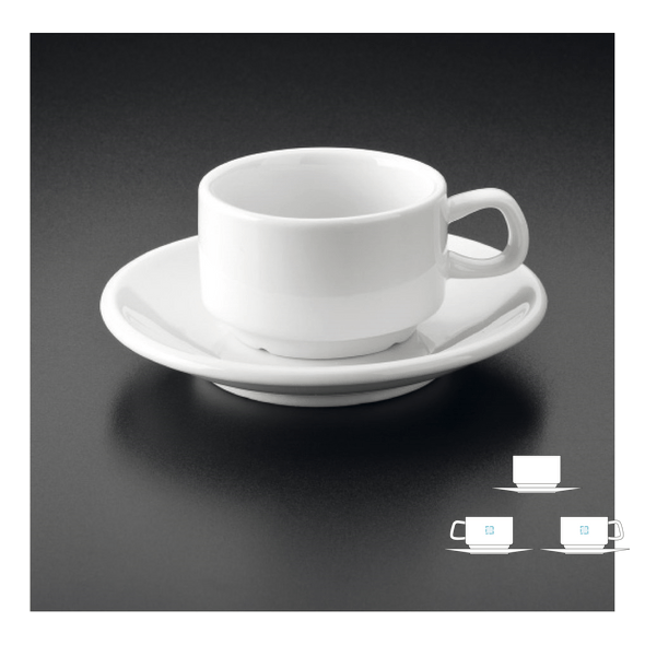 Tazas de café y plato blancos de porcelana